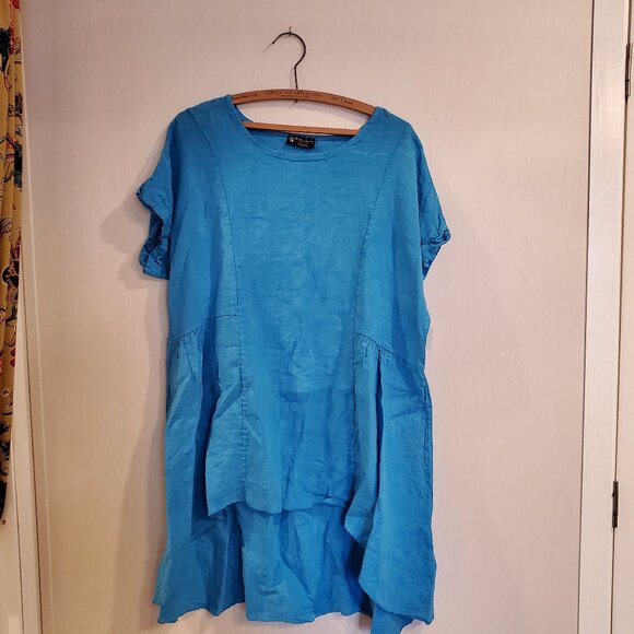Bella Amore Tops - Bella Amore Large/XL Blue Linen Tunic Made in Italy